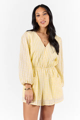 Set On You Yellow Gingham Long Sleeve Romper