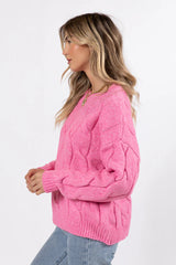 Steer Me Right Pink Oversized Cable Knit Sweater SALE