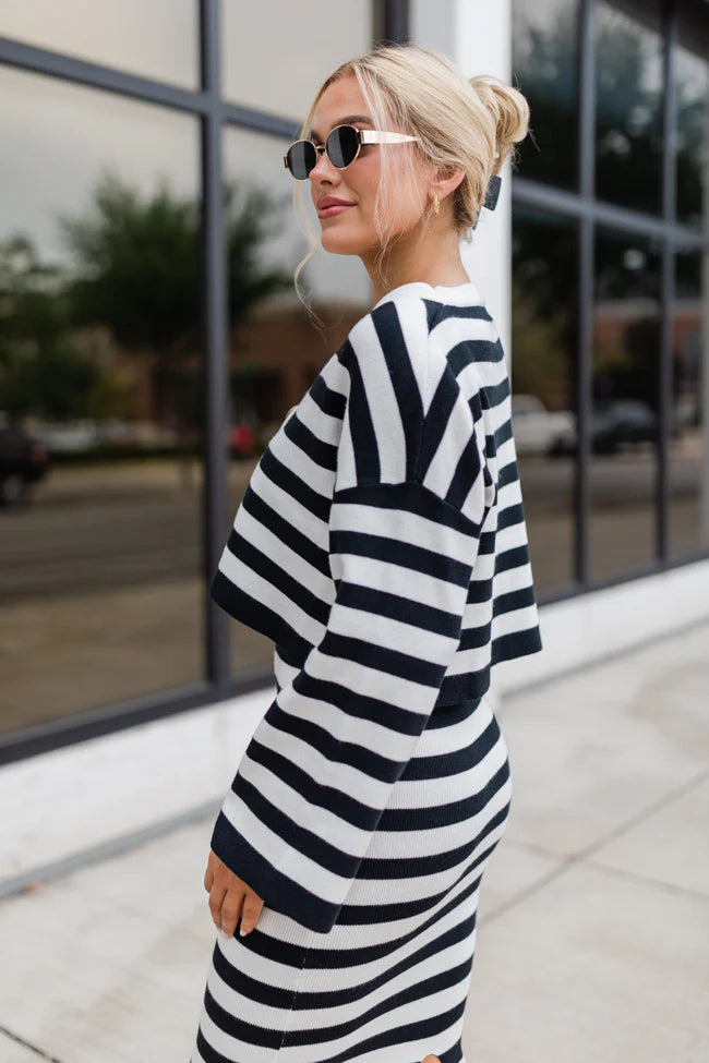 Feels Like Love Black and White Striped Dress and Cardigan Set FINAL SALE