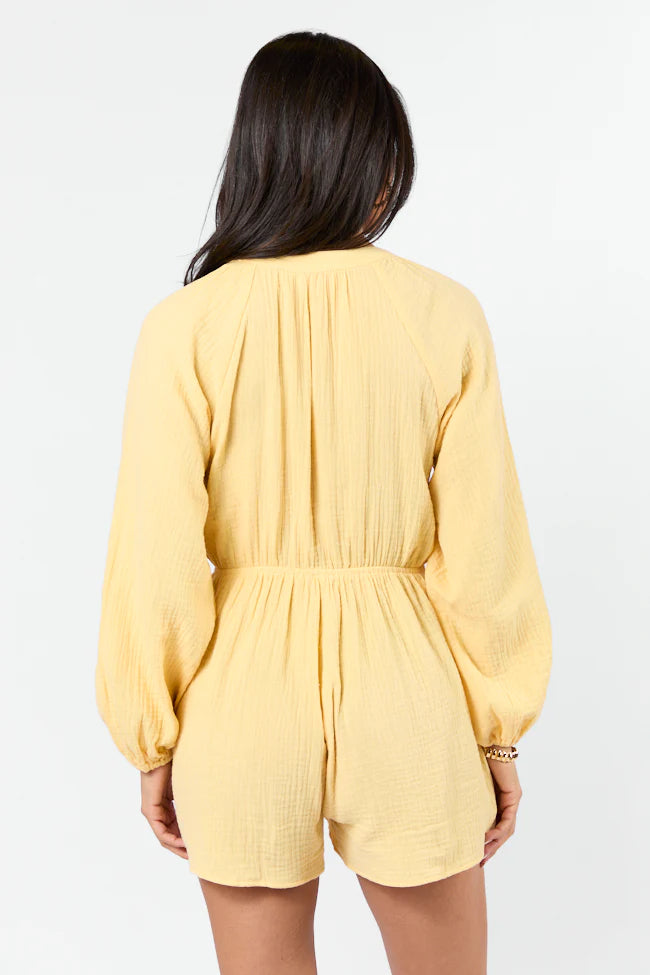 Endless Sunshine Yellow Tie Front Long Sleeve Romper