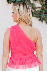 Here With Me Coral Peplum One Shoulder Tank FINAL SALE