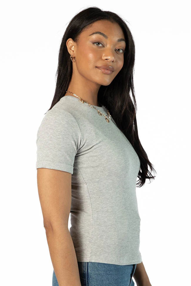 Everyday Essential Grey Ribbed Crew Neck Tee