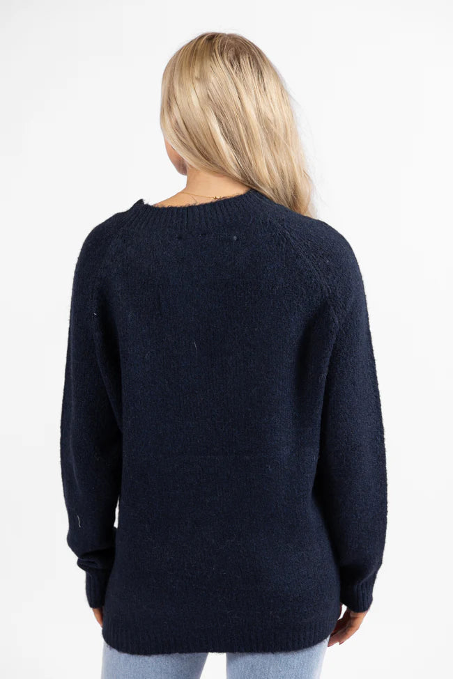 Feeling Like Love Navy and Ivory Bow Crew Neck Sweater