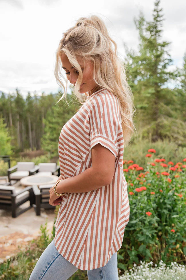 Had It All Tan and Ivory Oversized Stripe Tee