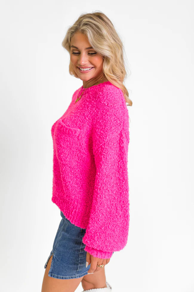 Longer Nights Magenta Fuzzy Pocketed Sweater