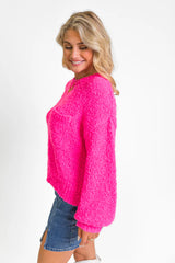 Longer Nights Magenta Fuzzy Pocketed Sweater