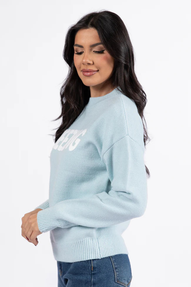 Always Freezing Blue Crew Neck Sweater FINAL SALE