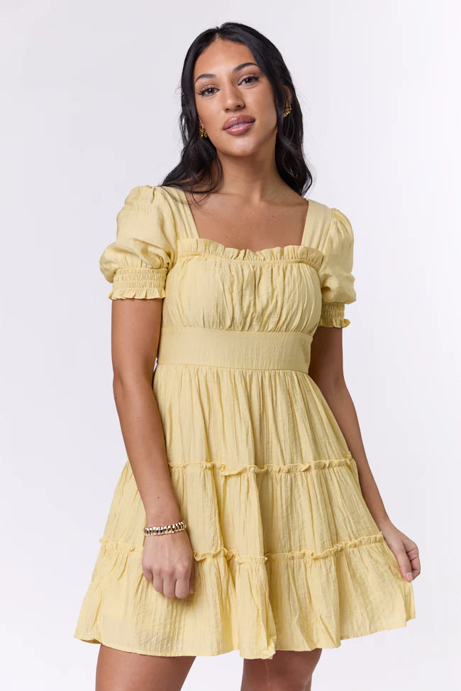 Easily Loved Yellow Babydoll Short Sleeve Mini Dress