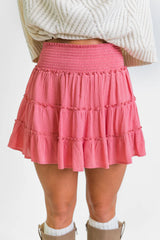 Through The Garden Rose Solid Mini Skort