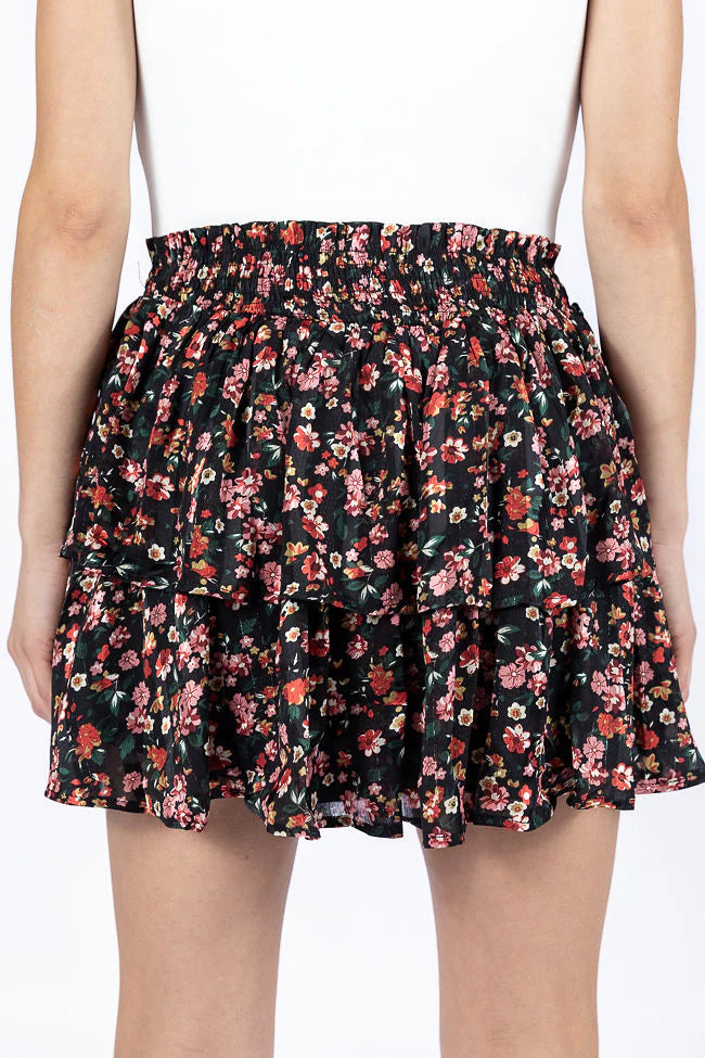 Breezy Black Floral Tiered Skort FINAL SALE