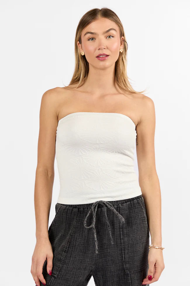 Coastal Pursuit Ivory Strapless Textured Knit Top