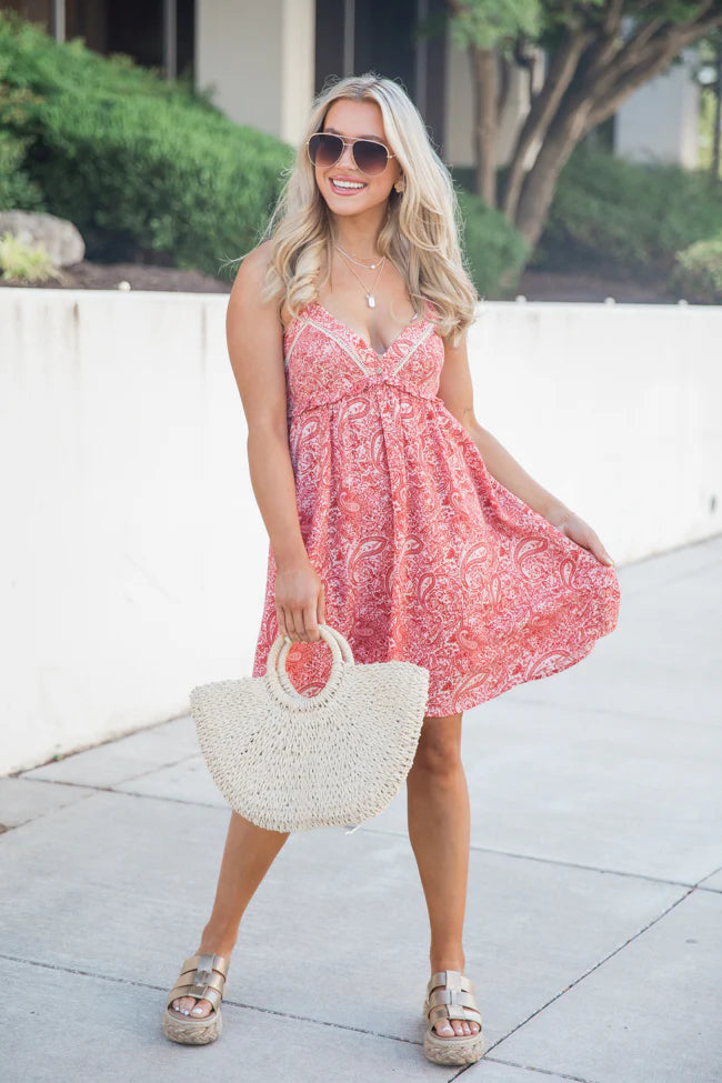 In The Chorus Red Printed Halter Neck Dress SALE