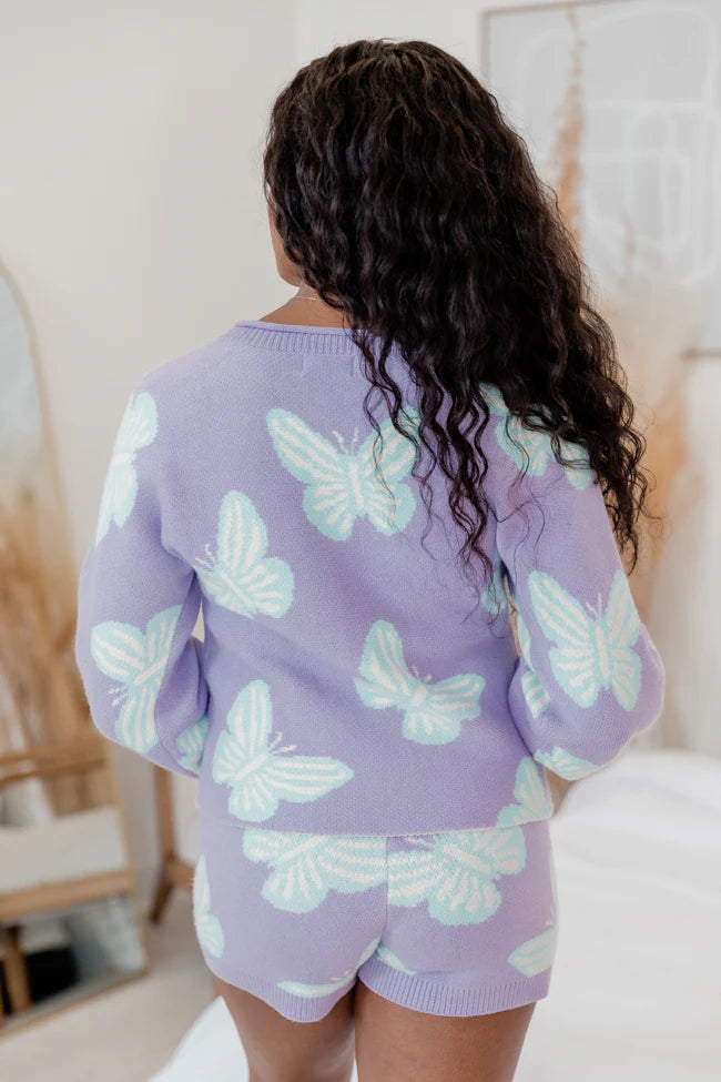 Beautiful Dreams Purple and Blue Butterfly Printed Two-Piece Lounge Set FINAL SALE