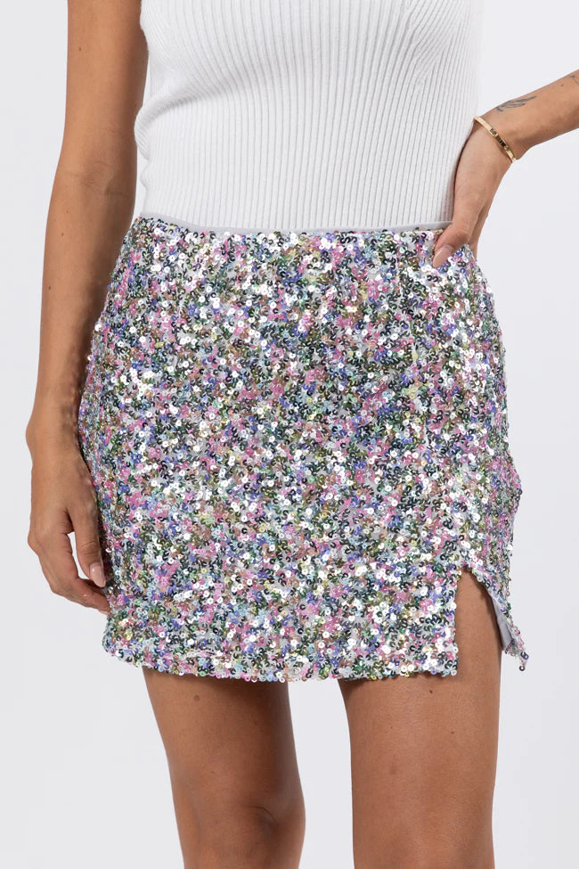 Fairy Lights Silver Multi Sequin Mini Skirt FINAL SALE