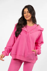 Outta Sight Pink Button Detail Hooded Pullover SALE