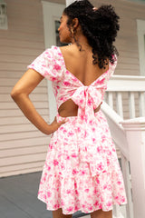 Calling Perfection Pink Floral Dress With Back Bow Detail