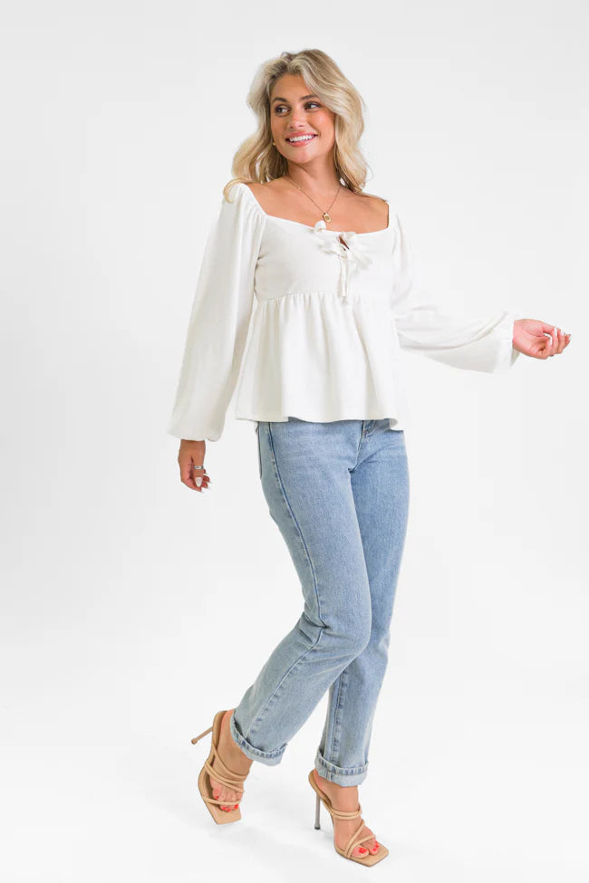 Always Ready Ivory Tie Front Knit Top FINAL SALE