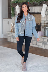 Head For The Next Town Leopard Print Medium Wash Denim Jacket FINAL SALE