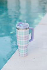 Sippin' Pretty In Tori Plaid 40 oz Drink Tumbler With Lid And Straw SALE