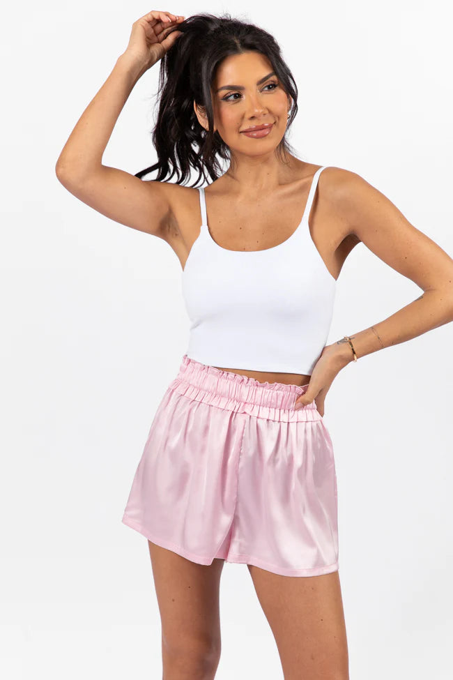 Early Riser Pale Pink Satin Pajama Shorts