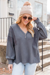 Can't Lose Charcoal Waffle Henley Top FINAL SALE