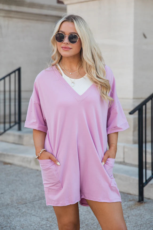 On A Daily Basis Orchid Deep V-Neck Pocketed Romper SALE