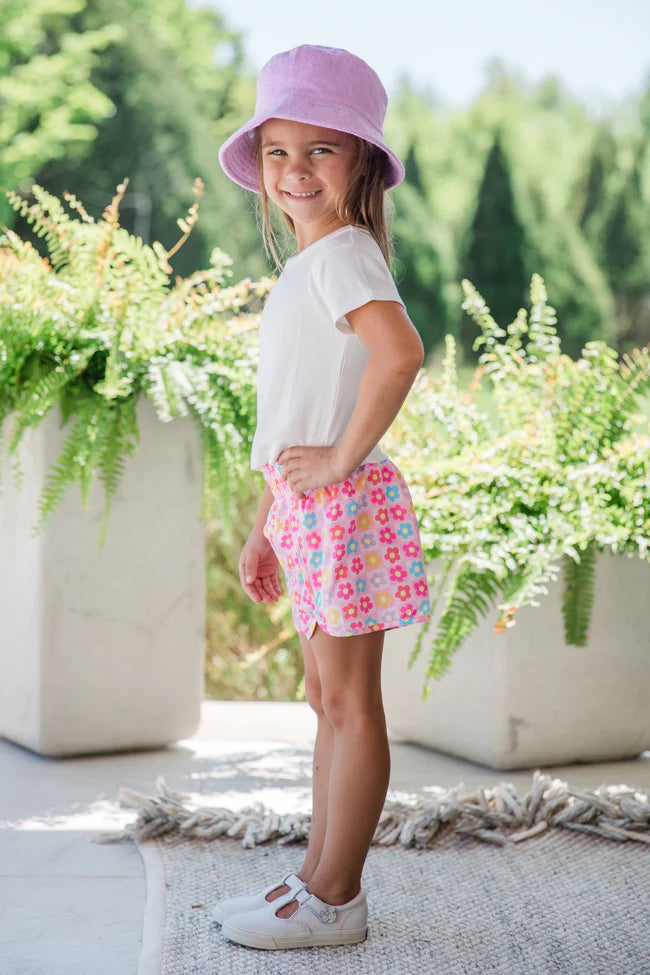 Kid's Errands to Run Multi Floral Check High Waist Shorts FINAL SALE