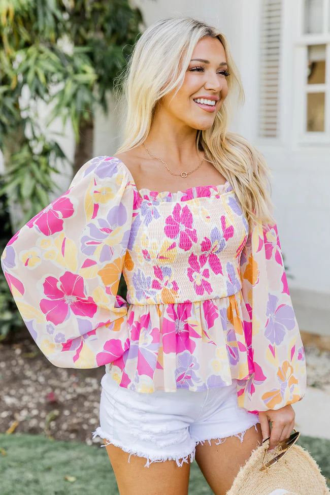 Look What You Started Multi Smocked Bust Floral Printed Blouse SALE