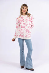 Feeling Like Love Ivory and Pink Floral Crew Neck Sweater SALE