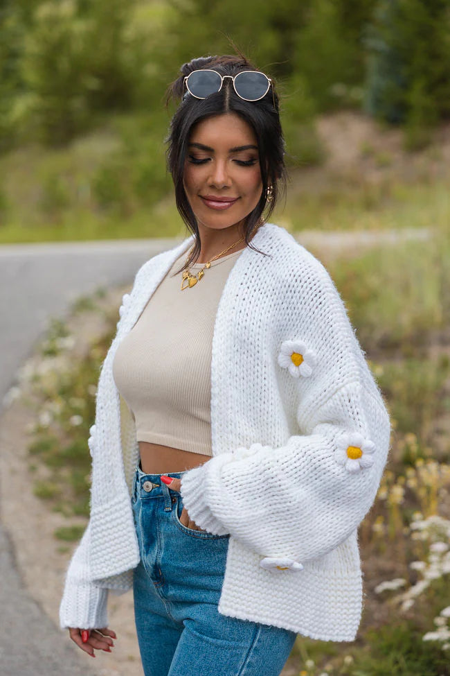 The Way I Feel Ivory Floral Applique Cardigan