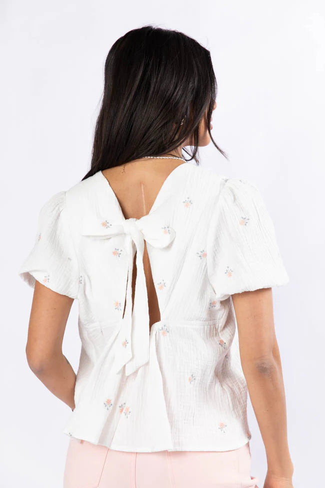 Endless Charm Off White Embroidered Gauze Blouse