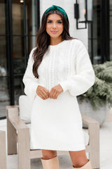 All Is Bright Cream Multi Textured Long Sleeve Sweater Dress FINAL SALE