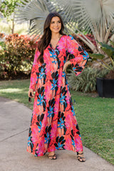 Dance The Night Away Long Sleeve Tropical Black Maxi Dress FINAL SALE