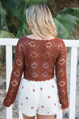 Pursuit Of Paradise Terracotta Cropped Crochet Sweater SALE