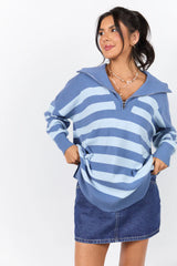 Pulling Heartstrings Navy and Blue Stripe Quarter Zip Pullover