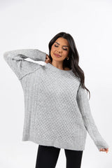 Cable Knit Cuddles Grey Oversized Crew Neck Sweater