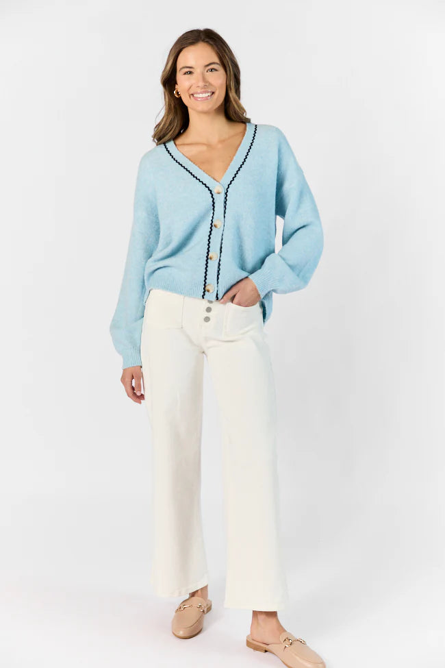 Good Graces Blue and Navy Rickrack Trim Cardigan