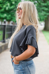 Embrace The Journey Charcoal Waffle Crop Tee