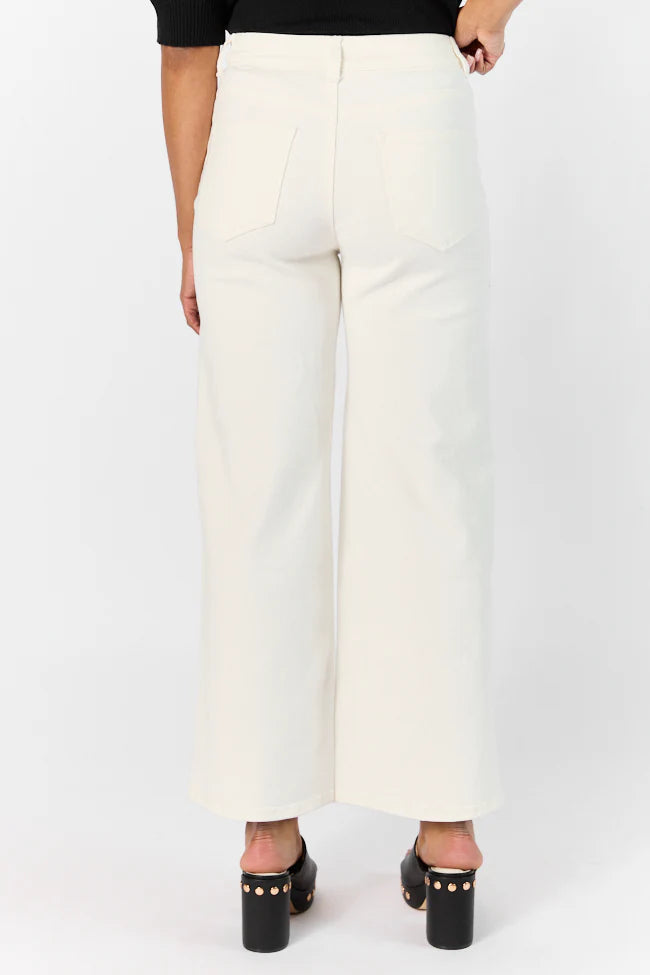 Sutton White Wide Leg Patch Pocket Jeans