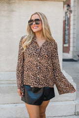 Along For The Drive Leopard Print Bell Sleeve Blouse FINAL SALE