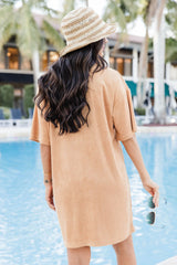 We're Better Together Tan Terry Button Front T-Shirt Dress FINAL SALE