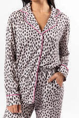 On A Cloud In Spotted Black and Tan Plush Knit Pajama Set