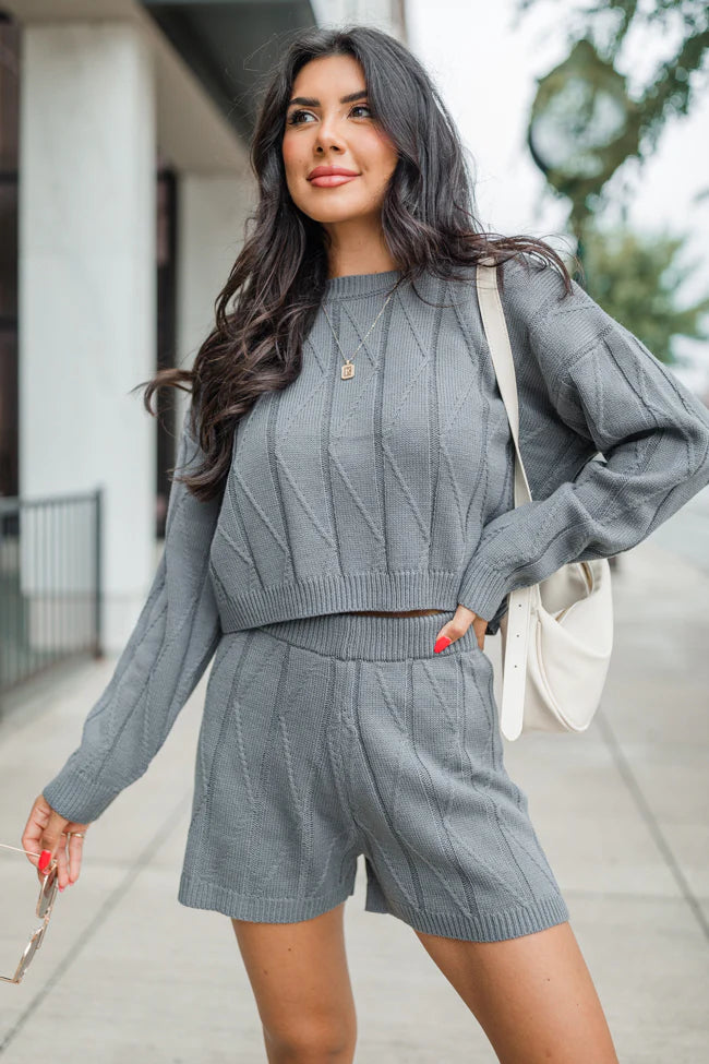 All the Way Home Charcoal Textured Sweater Set FINAL SALE