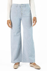 Sutton Striped Wide Leg Patch Pocket Jeans