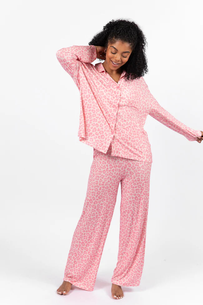 Sweet Dreams Pink Leopard Pajama Long Sleeve Top FINAL SALE