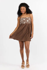 Blooming Confidence Brown Embroidered Floral Dress