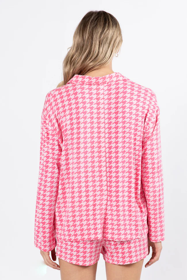 On A Cloud In Pink Houndstooth Pajama Set FINAL SALE