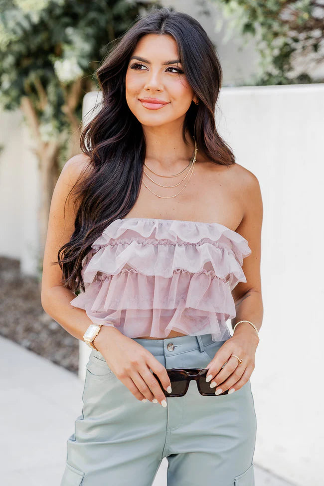 Calling All The Time Blush Ruffled Strapless Top FINAL SALE