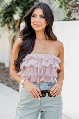 Calling All The Time Blush Ruffled Strapless Top FINAL SALE