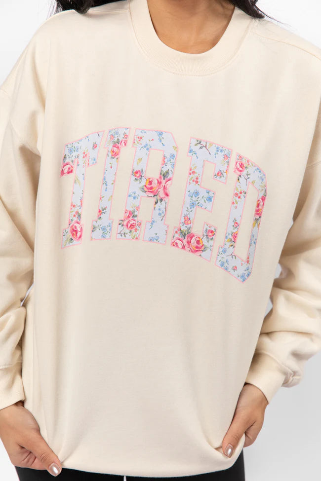 Tired Cream Oversized Graphic Sweatshirt